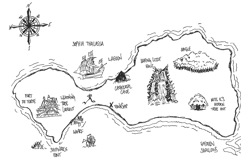 A map of Tortuga, where the story takes place